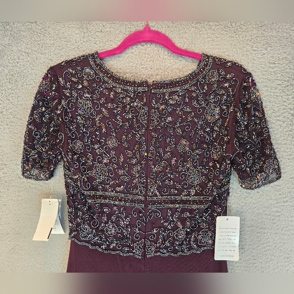 Pisarro Nights Maxi Gown Womens Sz 4 Red Wine Bead Bodice Lined Chiffon Overlay - Picture 10 of 16